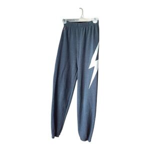 Aviator Nation Kids Blue Sweatpants with White Lightning Bolt